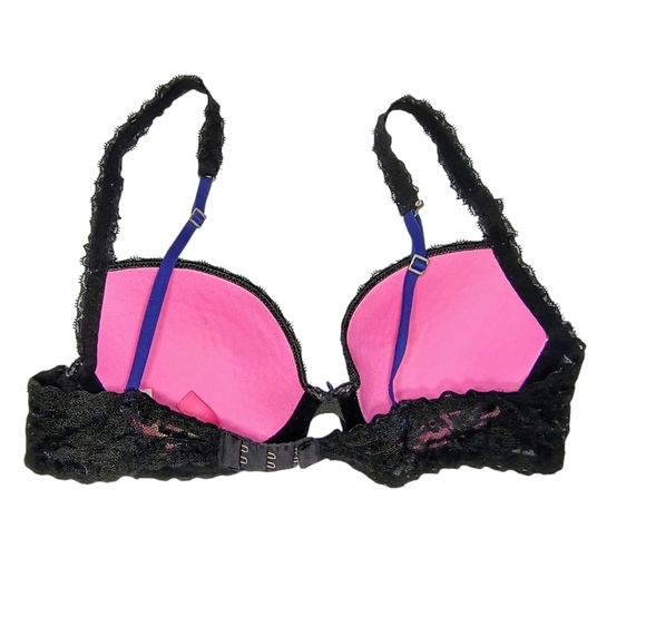 Victoria's Secret PINK Elegant Black and Blue Polka Dot Lace Wing Demi Bra, 34B - Picture 2 of 8